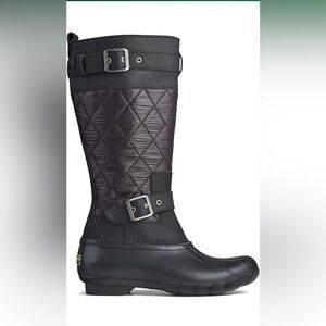 Sperry New! Women's Saltwater Tall Nylon Duck Boots - Black Size 6